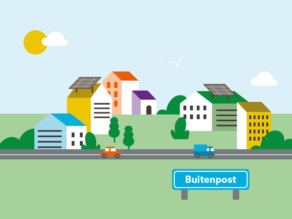Illustratie zijaanzicht dorp Buitenpost